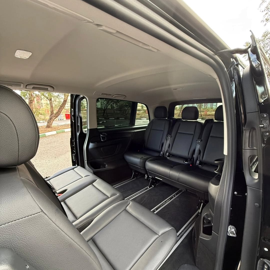 Mercedes-Benz Vito spacious black leather rear cabin for private transfers