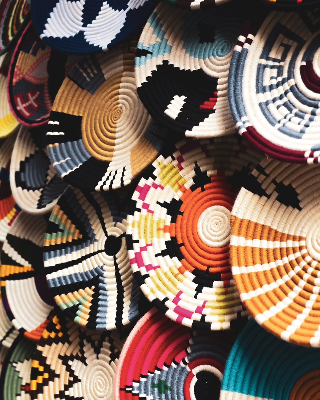 Berber Plates Colourful Berber hand-woven plates in a Marrakech souk