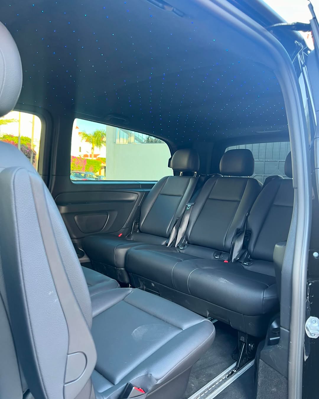 Mercedes-Benz V-Class VIP interior showing leather seats and starlight headliner