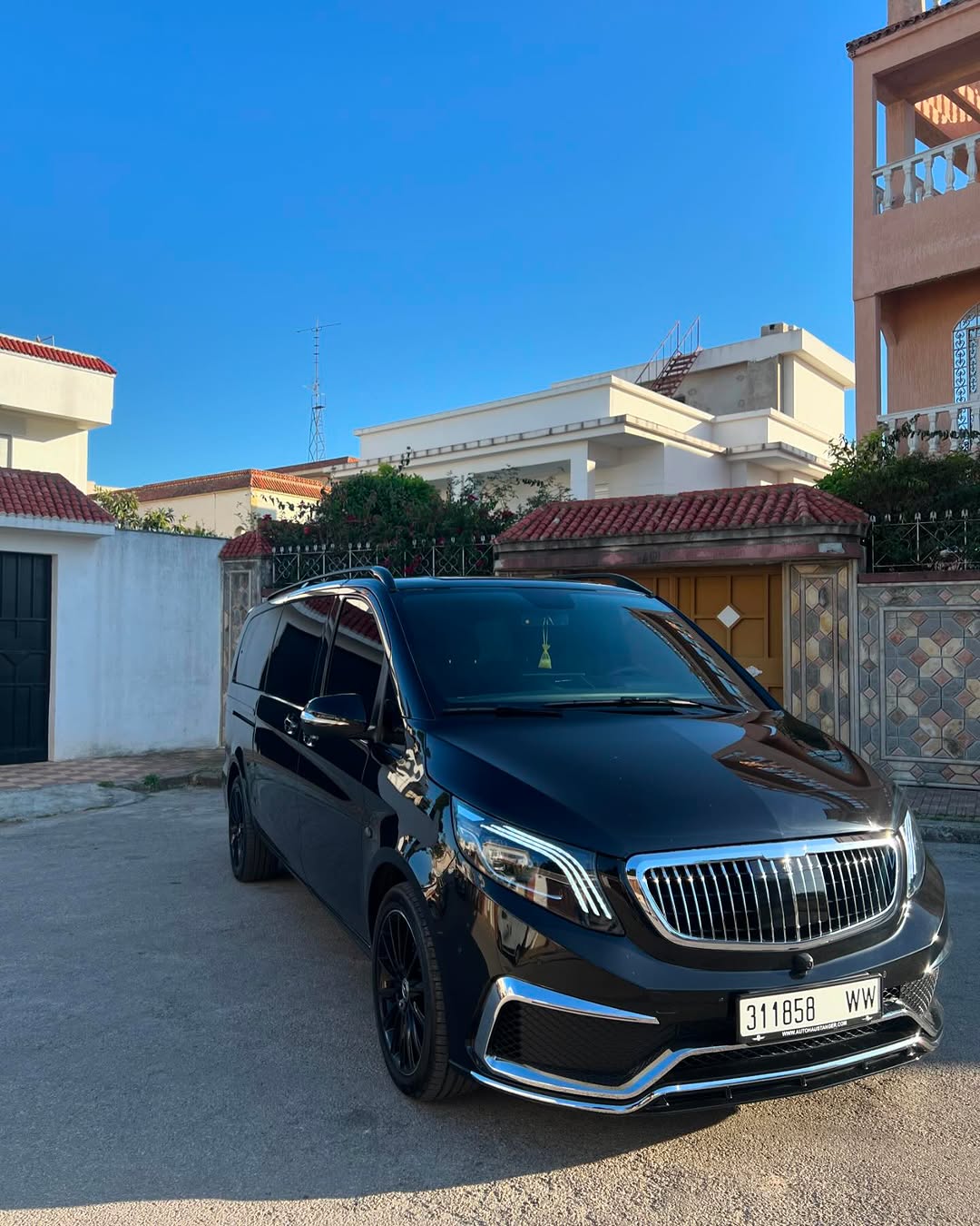 Black Mercedes-Benz V-Class VIP parked at a Tangier villa in northern Morocco