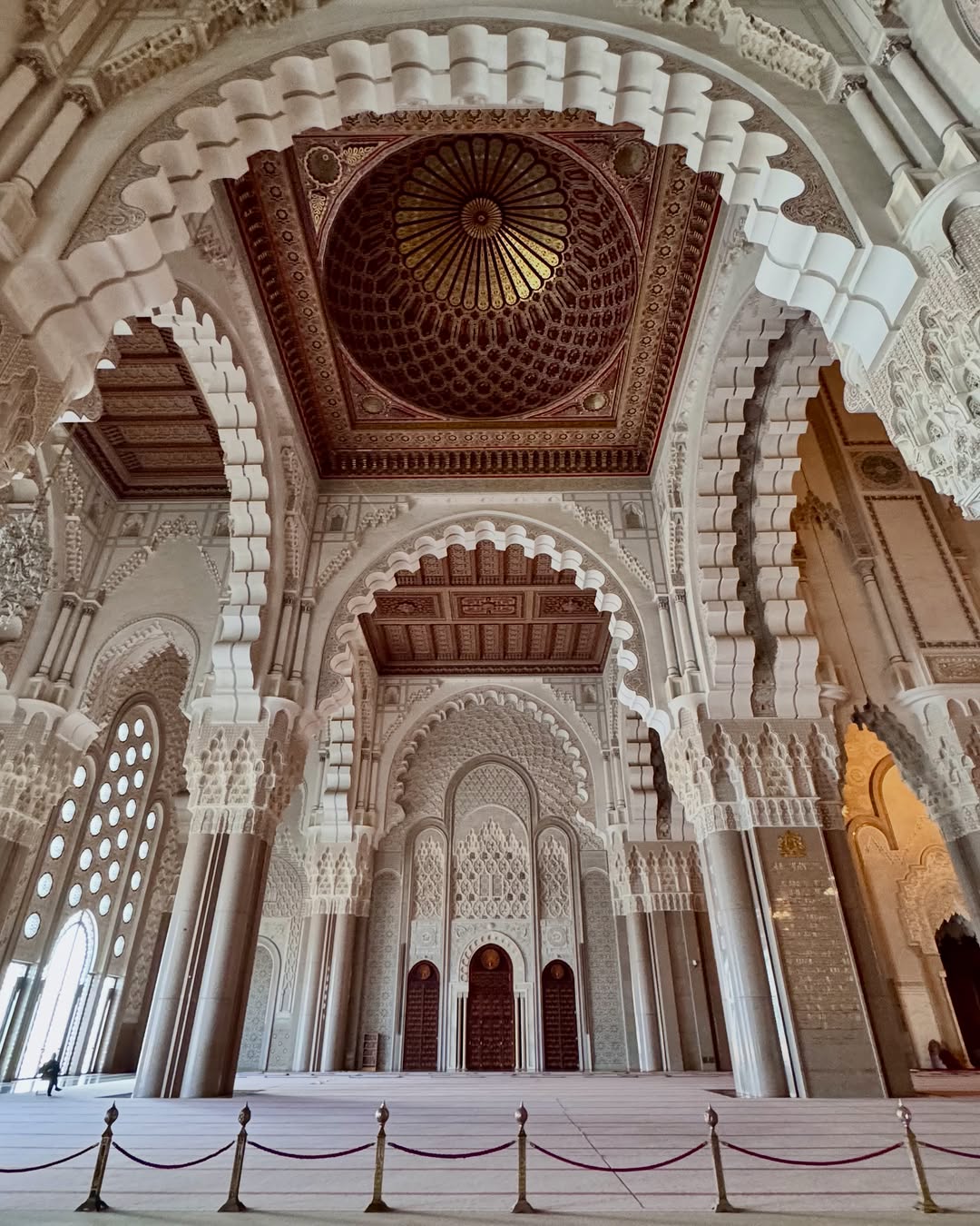 Carved Interior Dome Carved interior dome and horseshoe arches inside Hassan II Mosque, Casablanca